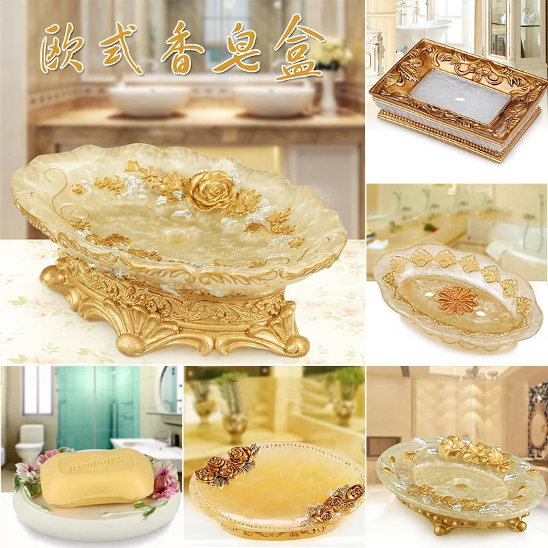 European-style Drain Soap Dish Resin Three-dimensional Relief Box Retro Home Decoration Holder Bathroom Accessories
