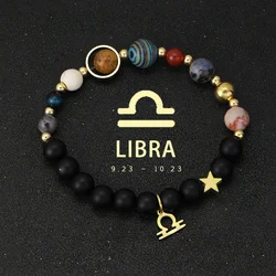 Zodiac Cosmic Galaxy Natural Stone Bracelet Featuring Eight Planets Constellations (Libra)