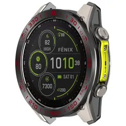 Premium Stainless Steel Bezel Watch Protector Ring - Durable Metal Cover - Garmin Quatix8 47mm (Gray red)