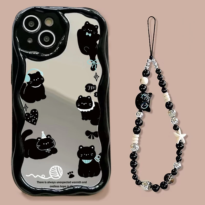 Chic Black Cat Wrist Chain Phone Case Cover