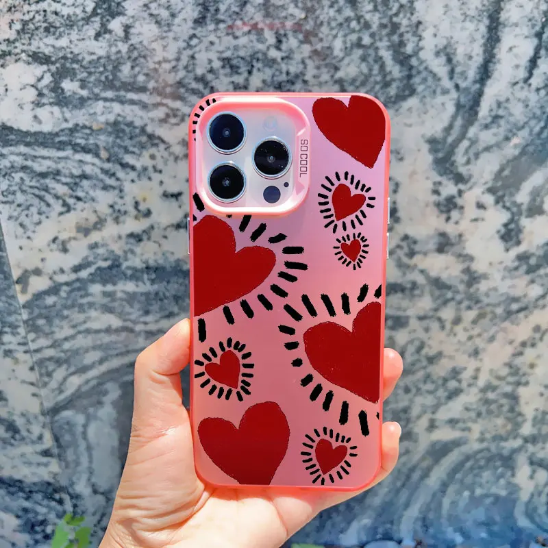 Modische Vollbild-Handyhülle mit rotem Liebesherz und rosa für iPhone 13 Mini 15 14 Plus 15 14 13 12 11 Pro Max, stoßfeste Laserabdeckungen – Detail 8