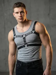 Premium Leather Adjustable Men's Body Harness - Goth Punk Cosplay Chest Belt with O - Ring Festival Rave Gear Accessories (Style 2)