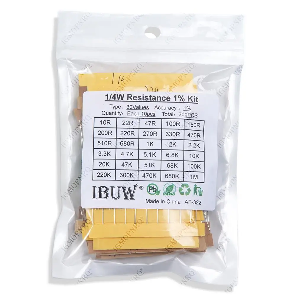 1/4W 1/2W 1W 2W 3W Resistance 1% Metal Film Resistor Assortment Kit Set 30Values Each 5/10PCS 1~750 1K~820K Ohm metal film resistor metal film resistors 150PCS 300PCS