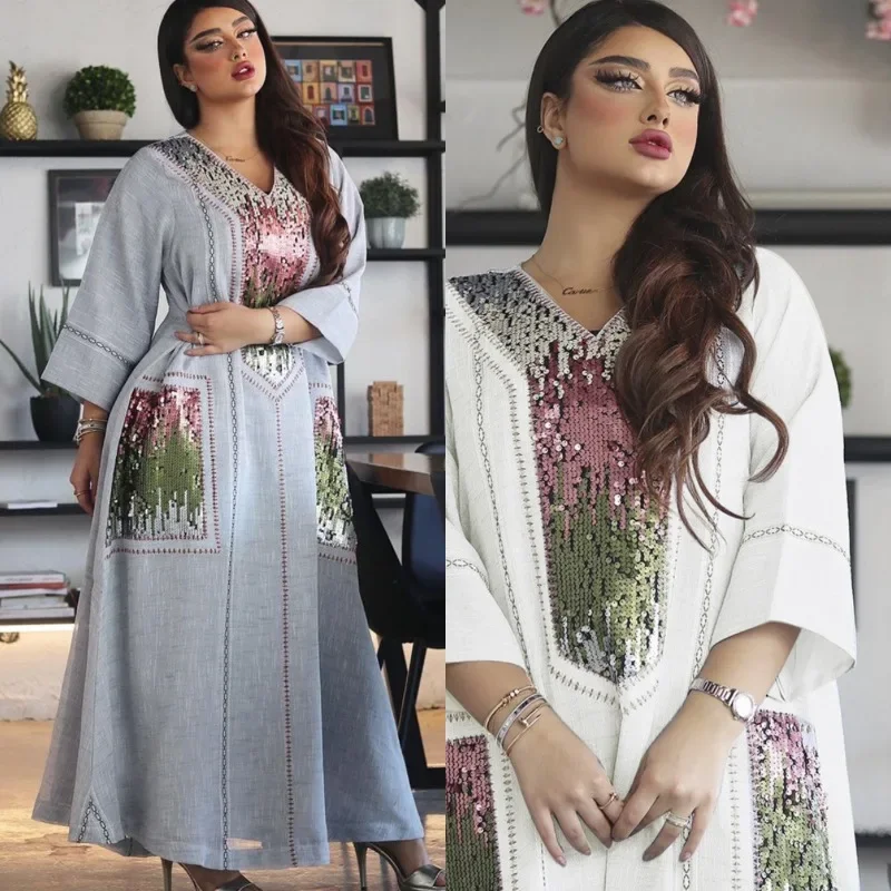 Beads Sequined Embroidered Robe Zhai Festival Muslim Women's Wear Muslim Dress Women prom dress  muslim dress