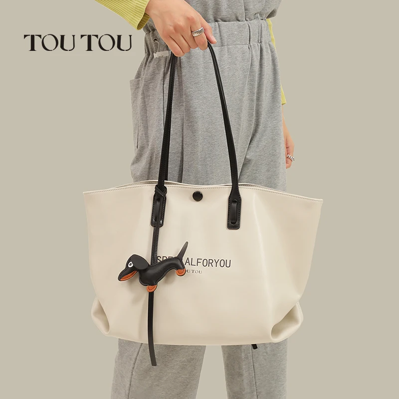 

TOUTOU Big Tote Bag for Women Large Capacity Shoulder Bag With a Individual Zippered Pouch,comes Cute Dog Charm