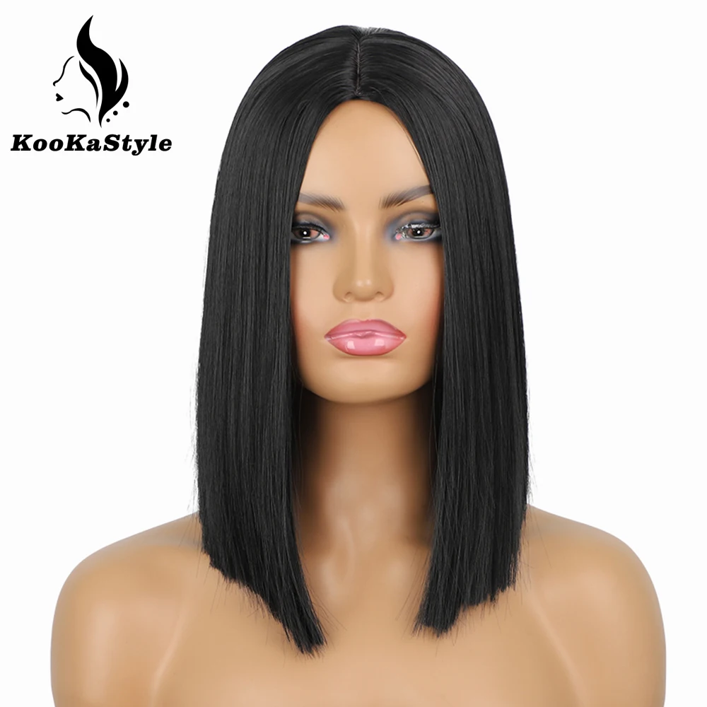KookaStyle Synthetic Wigs Short Bob Wigs for Women Synthetic Black Wigs for Women Middle Part Hair Foxy/Pink/Blonde/Red Hair