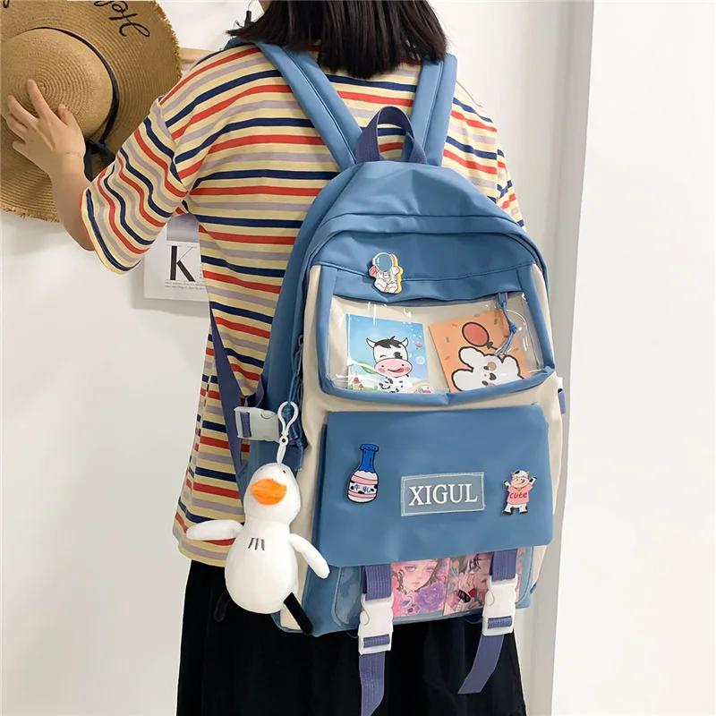 Фото Kawaii Детский рюкзак с рисунком, школьные сумки для девочек, модный нейлоновый женский рюкзак, милые детские сумки с высокой вместительностью для девочек №3