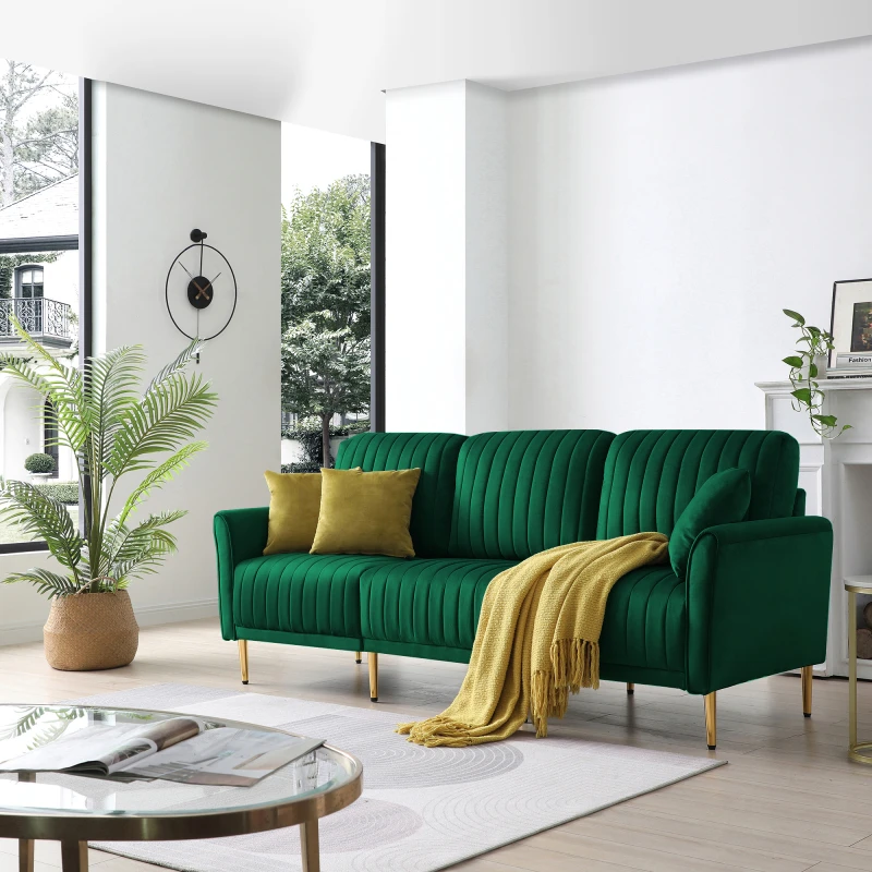 Makkelijker maken een keer test Woonkamer bank meubels gestoffeerde bank met omkeerbare kussens voor thuis  of op kantoor 3 zits groen fluweel| | - AliExpress