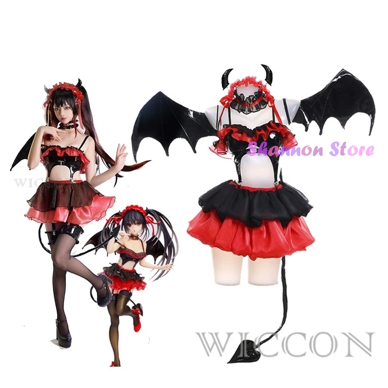 

Date A Live Tokisaki Kurumi Nightmare Cosplay Costume Koakuma Little Devil Figures Personification Dress Uniform W Tail Horn Wig