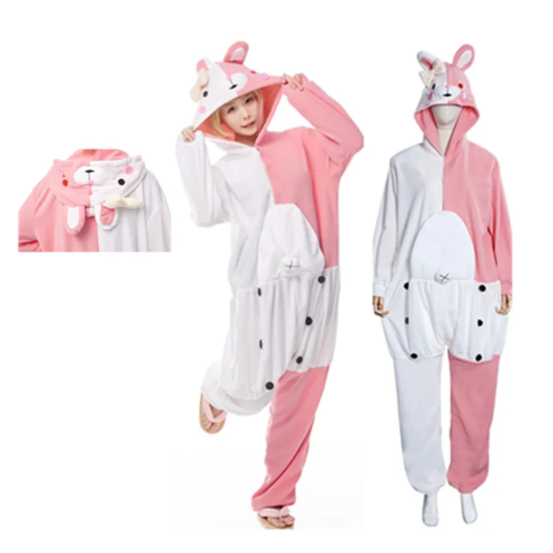 

Anime Danganronpa Monokuma Monomi Cosplay Costumes Women Jumpsuit Pink Fleece Pajamas Sleepwear Halloween Carnival Suit