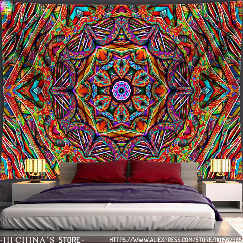 Mandala Tapisserie Wandbehang Boho Stoff psyche delische Hippie Raum dekoration Ästhetik böhmische Wohnkultur Bett Zimmer Wand kunst – Detail 4