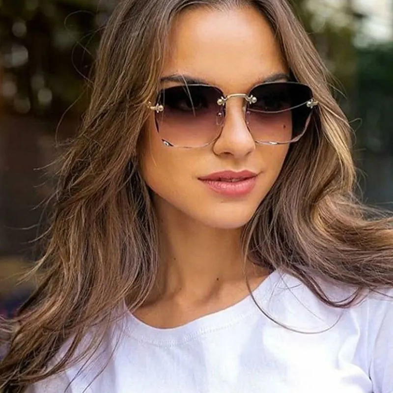 

2023 new square sunglasses women women's travel fashion sunglasses brand designer sunglasses frameless sunglasses