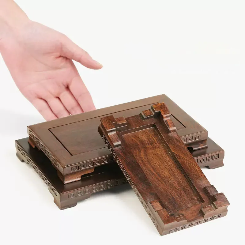 Rectangular Wooden Base, Square Vase, Solid Wood Stone Ornaments, Mahogany Buddha Base