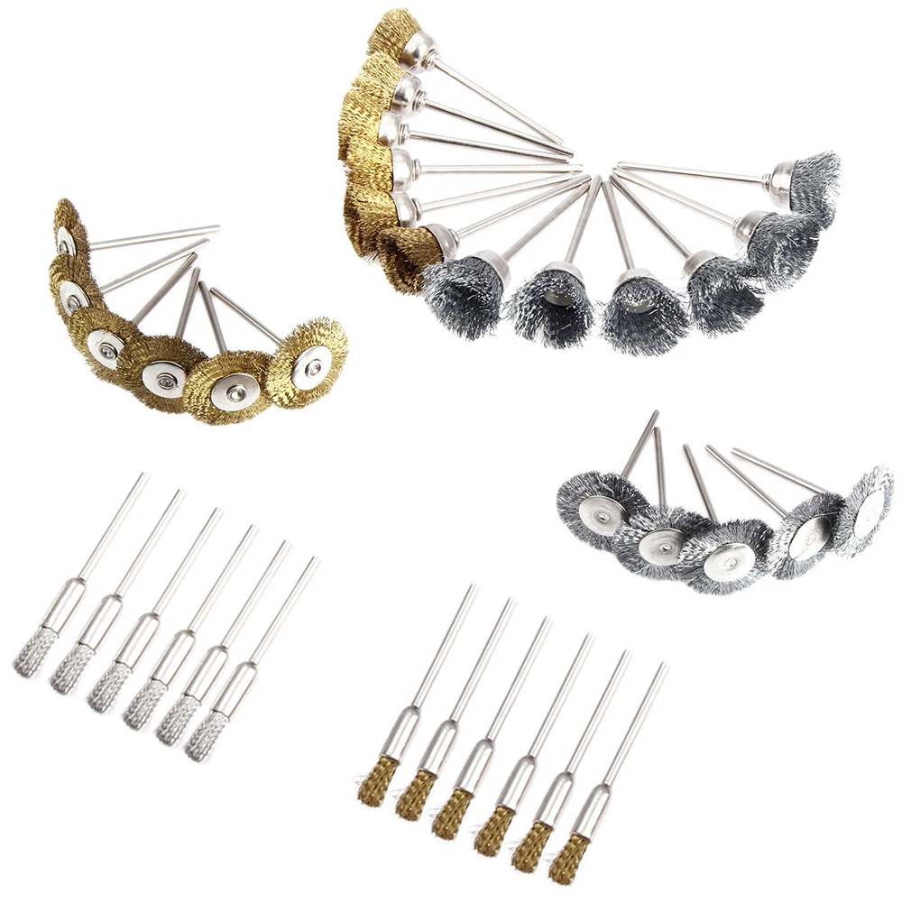 9Pcs/set Steel Wire Brass Mini Brush Rotary Tool for Dremel Drill Polishing Grinding Wheel T-shaped Small Brush Accessories 3