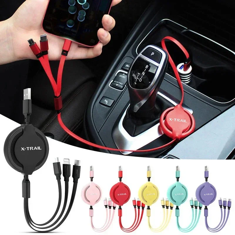 차량용 개폐식 마이크로 데이터 와이어, 닛산 X 트레일, T32, T31, T30 용, 3 in 1, USB C 타입, 100W 고속 충전, 자동차 액세서리