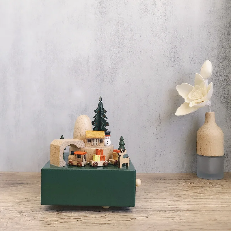 Handmade Wooden Music Box Creative Retro Rotating Music Box Christmas Birthday Gifts DIY Log Making Ornament Home Decoration music box,carousel music box