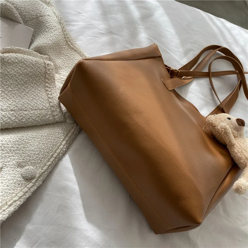 2023 New Fashion Soft Leather Tote Bag Autumn Winter All-match College Student Class Women's Bag Shoulder Messenger Bag Women