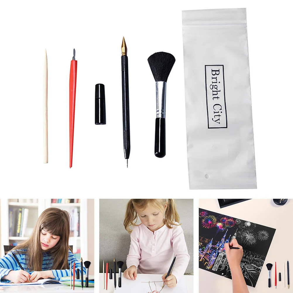 Scraper Pen Tools Unleash Your Artistic Potential with this 5Pcs Drawing Scratch Arts Set Perfect for Creatives