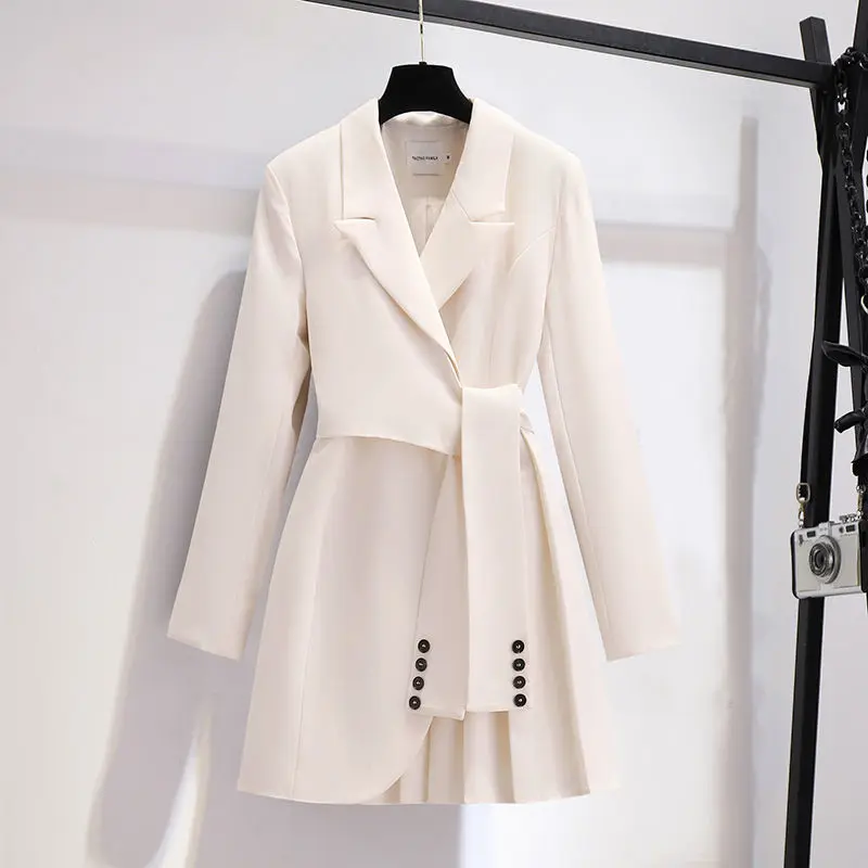 Spring new long sleeved trousers Lapel Leisure suit elegant button belt decorative women's coat pants two-piece set
