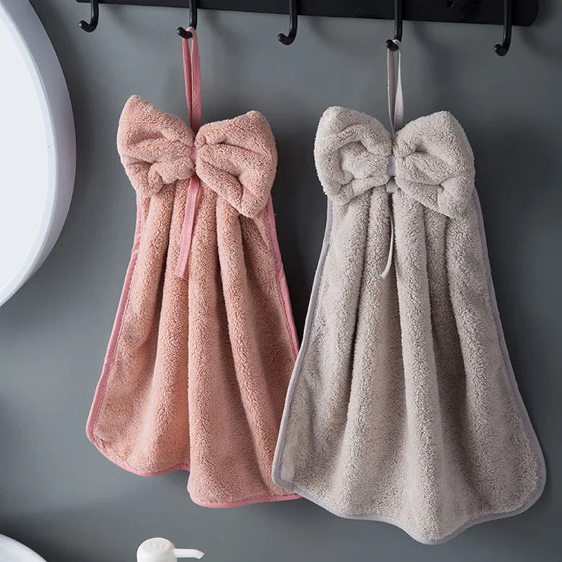 Bowknot Hand Towels Kitchen Bathroom Coral Velvet Microfiber Soft Quick Dry Absorbent Cleaning Cloth Home Sauna Terry Towel microfiber towel hand towel microfiber hand towel kitchen cleaning cloth