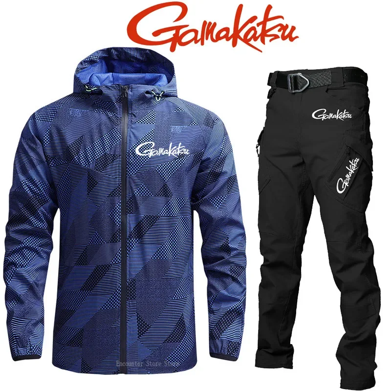 

Gamakatsu Men Spring Autumn Mountaineering Jacket Quick Drying Sports Jacket Breathable Pants Two Piece Hiking Fishing Suit Set