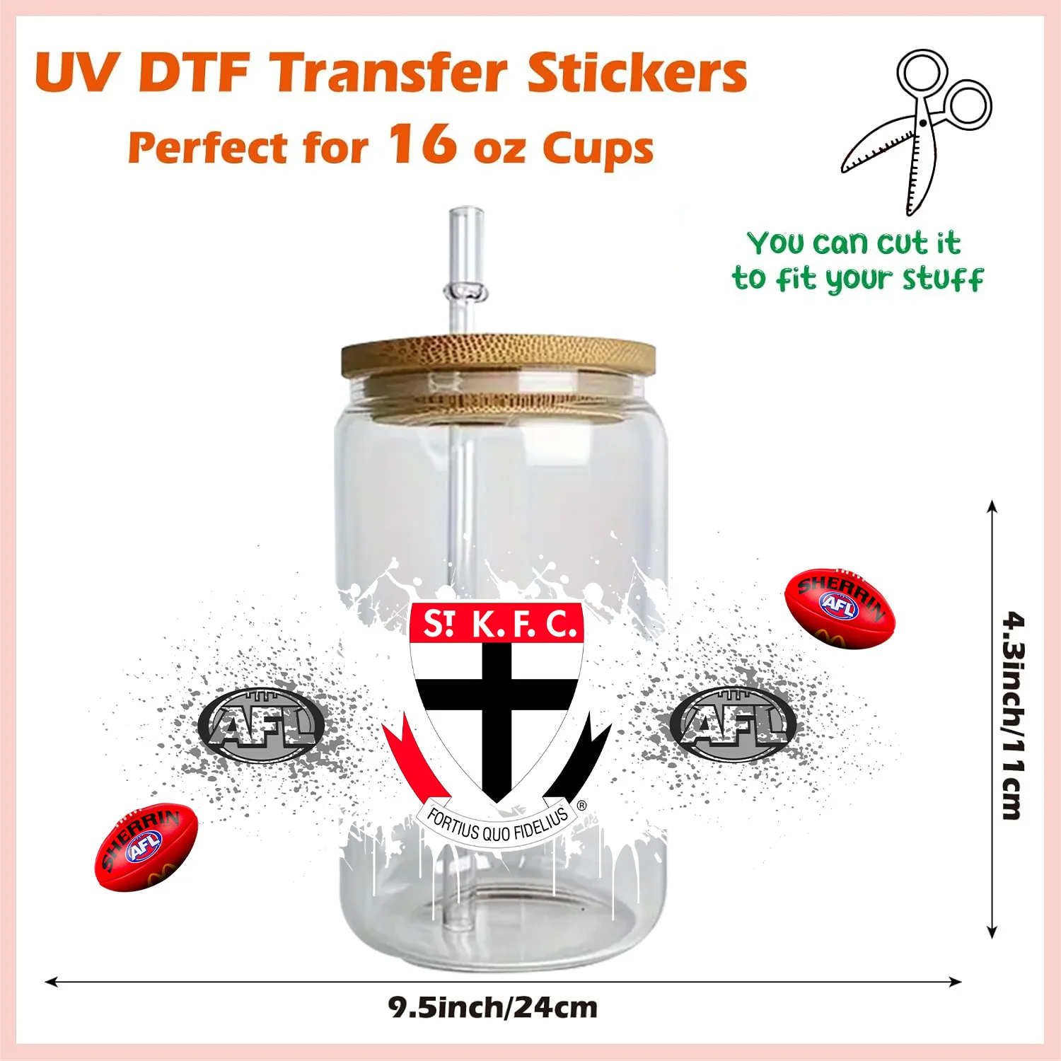 Football team rugby team peel waterproof DIY Decals 3D transfers uvdtf crystal stickers 16oz uv dtf cup wraps for Libbey Glasses