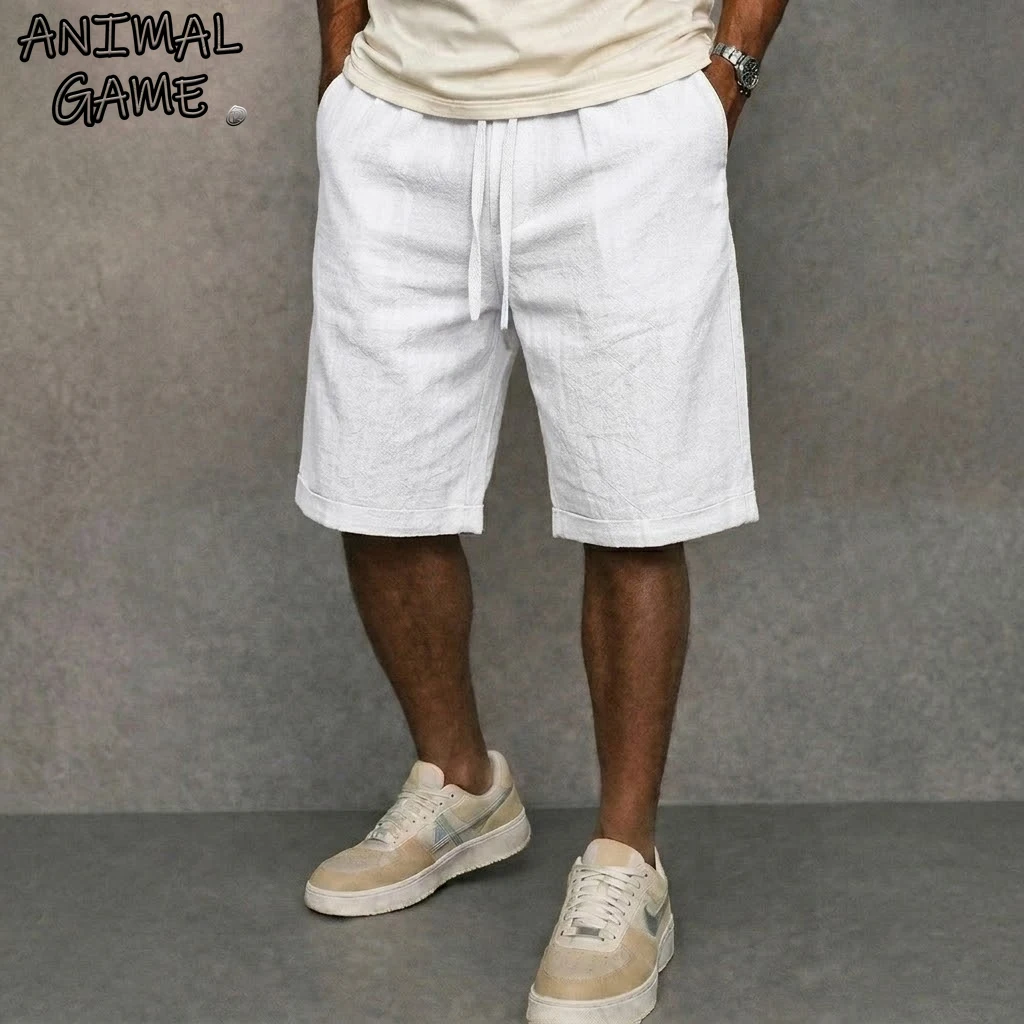 Sommer Herren Einfarbige Baumwoll-Kurzhose Leichte Gym-Hose Lässige Übergroße Leinenhose Herren Jogger Strandhose Hawaiianische Lockere Kurze Hose