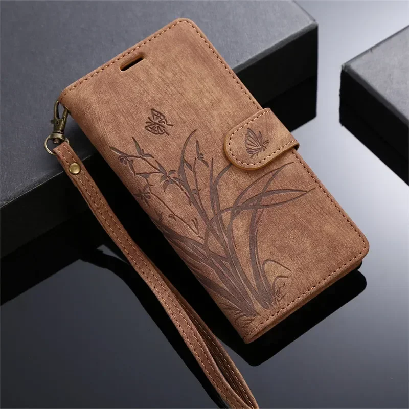 Embossed Leather Wallet Phone Case with Card Slots and Flip Cover