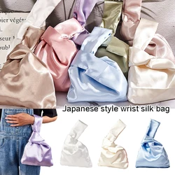 Japanese Style Silky Wrist Bag Women Elegance Vintage Handbag Knot Wrist Bag Girls Student Travel Purse Phone Key Shopping Bags