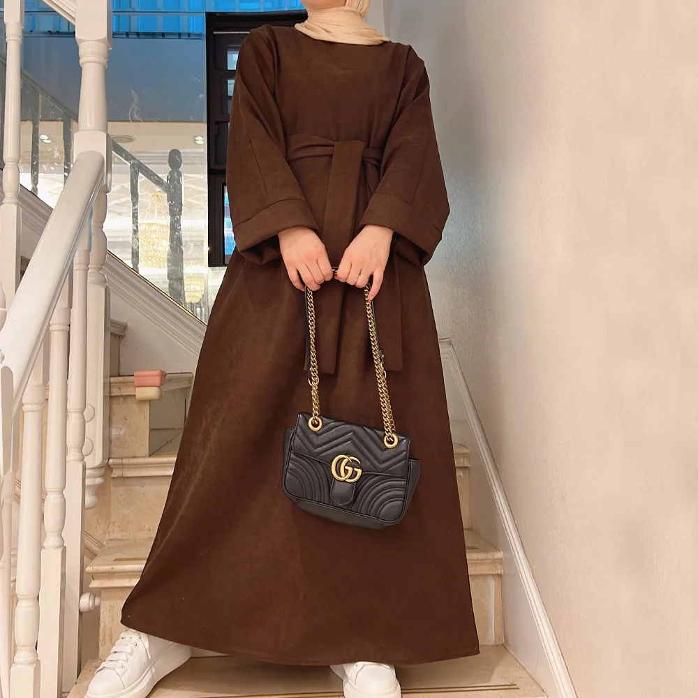 

2023 Winter Dress Muslim Women Abaya Female Arabic Turkey Modest Dresses New Warm Long Robe Islam Clothing