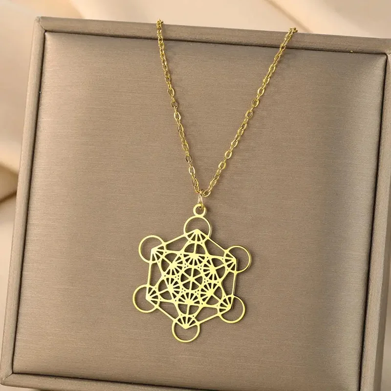 Siegel des Erzengels Metatron Anhänger Halskette Edelstahl Heilige Geometrie Hexagramm Amulett Schmuck