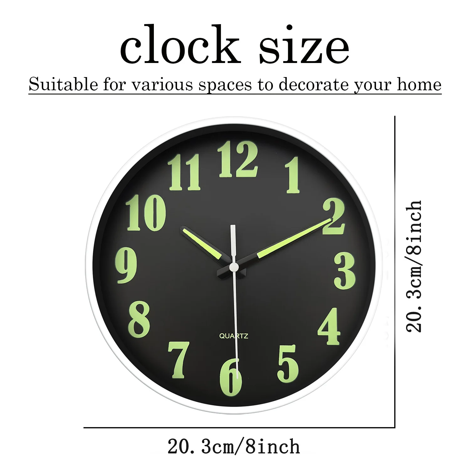 Wall Clock 1pc 8-inch minimalist glow-in-the-dark luminous digital hands design home mute for home decor
