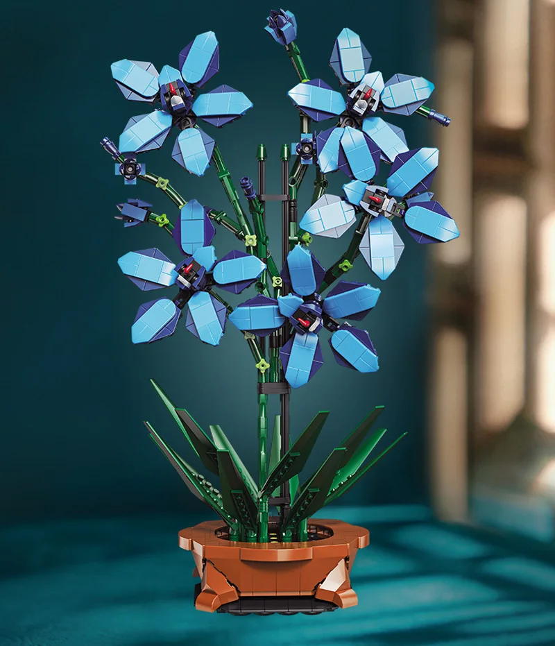 City Creativity Bouquet Flower Cymbidium Faberi Bonsai Potted Plant Home Decoration Building Blocks Bricks Kids Toys 2