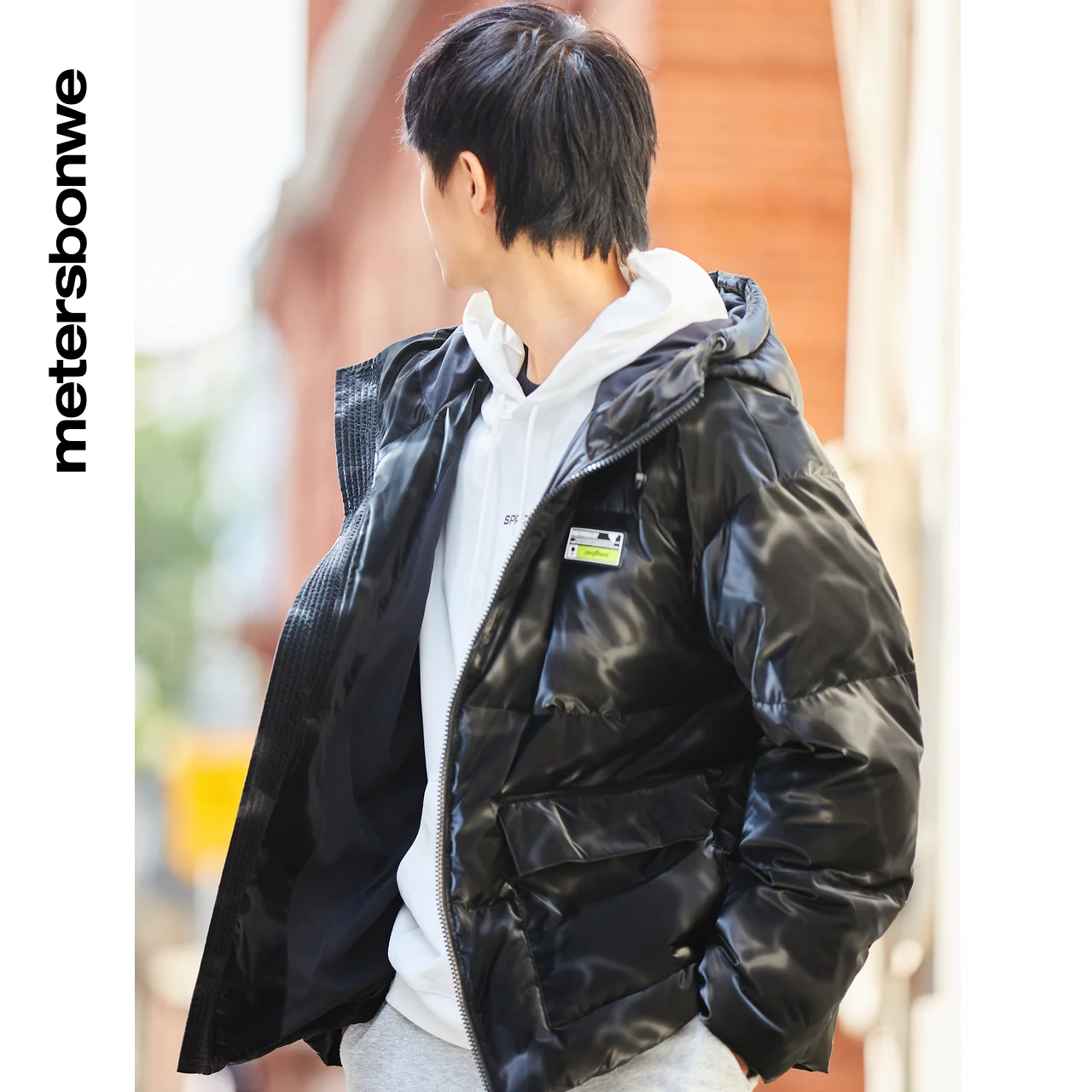 Metersbonwe Short Dazzling Colour Fabric Down Jacket Men Winter Warm 80% Gray Duck Down Hooded Anti-Snow Loose Warm Down Coat