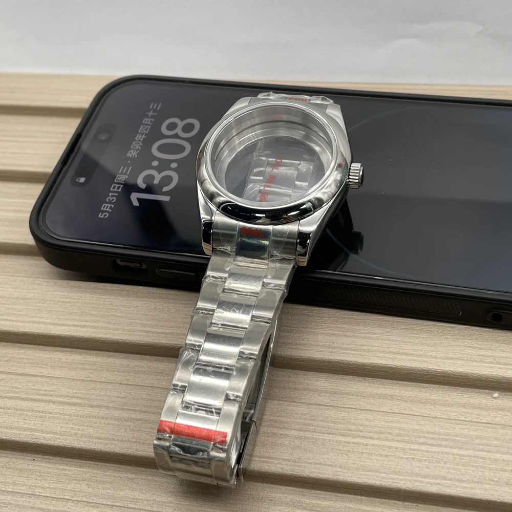 41mm Polished Sapphire Glass Stainless Steel Case Bracelet Accessories Set Replacement Fits NH35 NH36 Movement