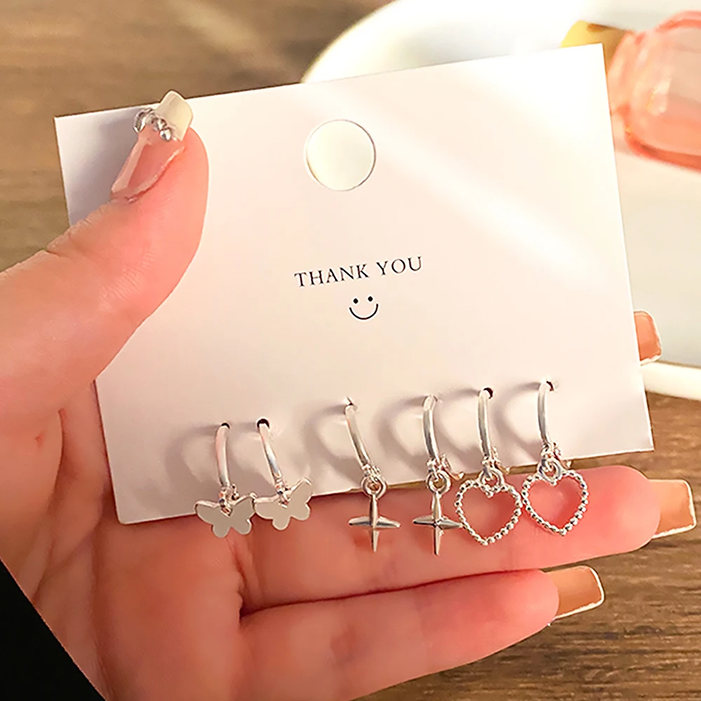 Korean Fashion Metal Love Heart Circle Drop Small Earrings for Women Trend Pendant Piercing Earrings Set Jewelry dangle earrings drop earrings pendant earrings