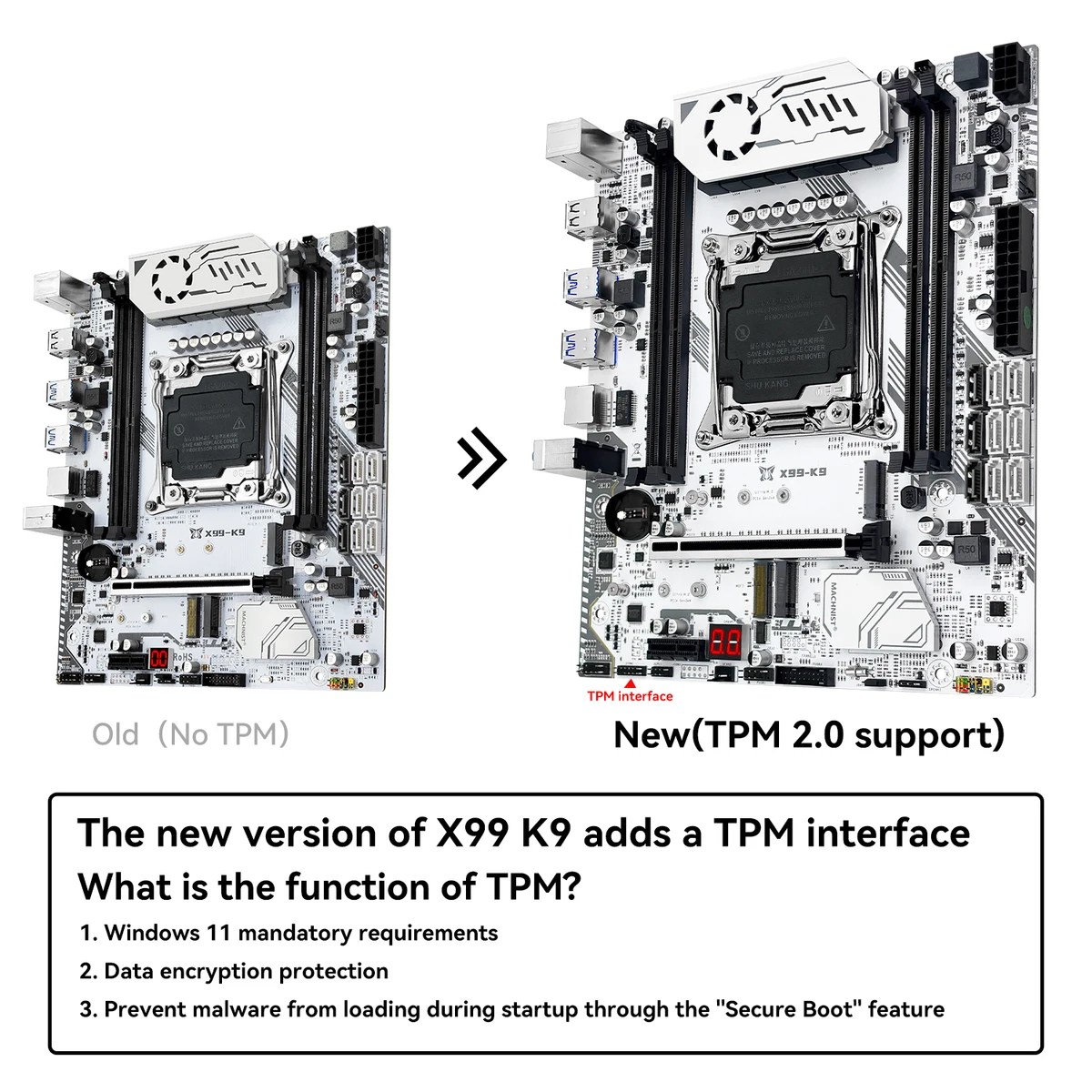 MACHINIST X99 K9 Motherboard C612 Chip Supports TPM 2.0 LGA 2011-3 CPU Four Channel DDR4 RAM PCIE3.0 USB3.0 for Desktop Host — view 5