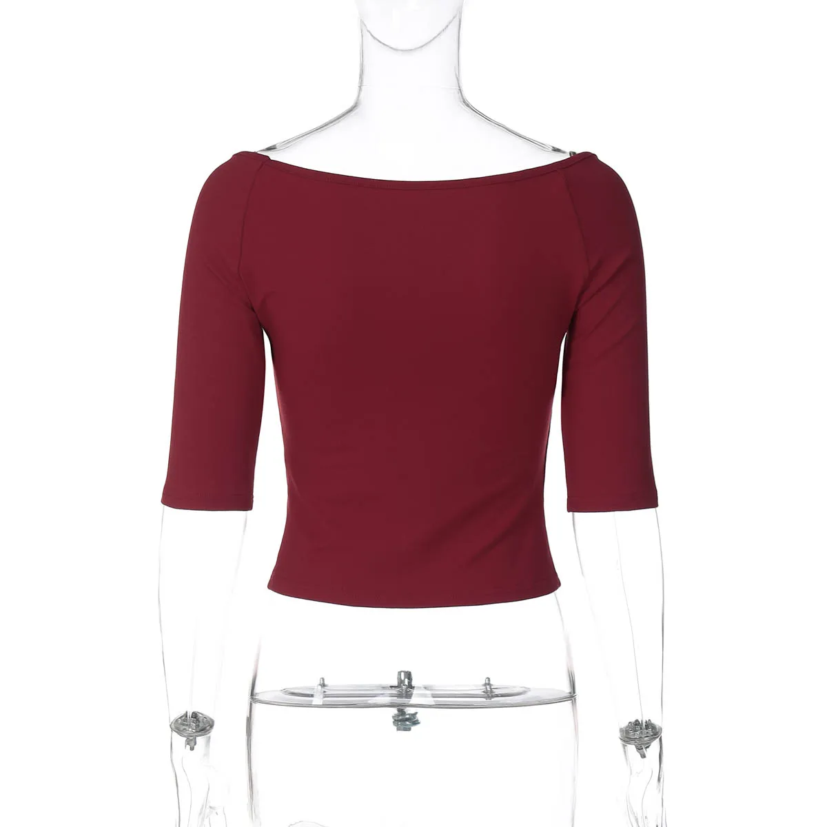 Hugcitar 2026 Damen Mode Einfarbiges O-Ausschnitt Halbarm Sexy Crop T-Shirt Top Damenbekleidung Lässige T-Shirts Streetwear Club Sport – Detail 4
