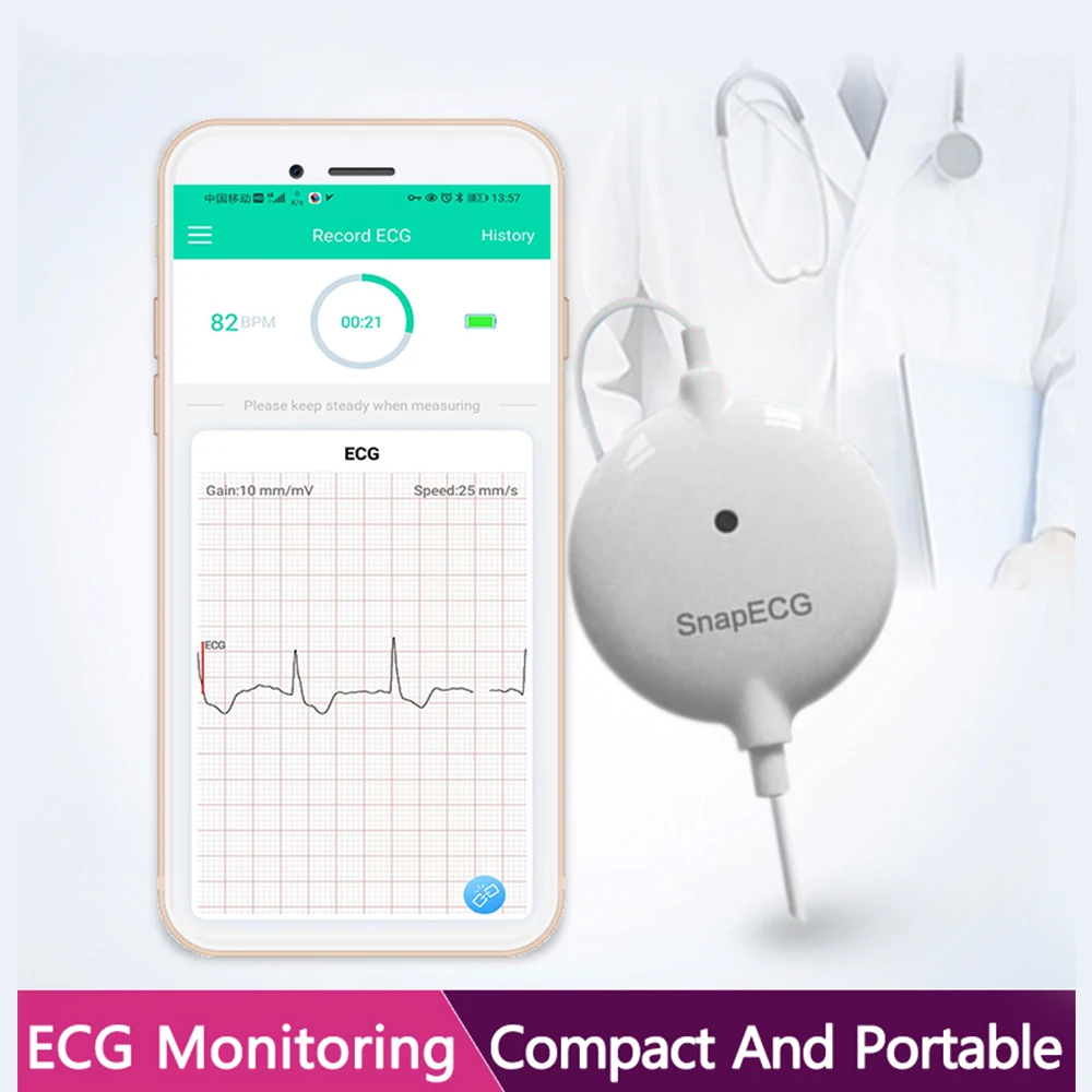 Portable Mini Wearable Ecg Monitor Measurement Machine Real-time Heart Support Electrode Holter For Android Or Ios Health Care