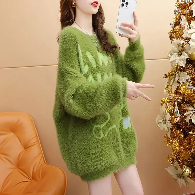 

Plus Size Design Sense Artificial Mink Fur Sweater Women's 2024 New Western Youthful-Looking Loose and Lazy Style Top Fashion