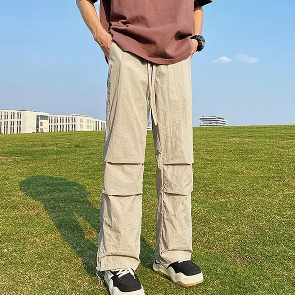 

Men Drawstring Pants Men's Plus Size Wide Leg Sweatpants with Zippered Hem Side Pockets Elastic Waist Gym Training for Men
