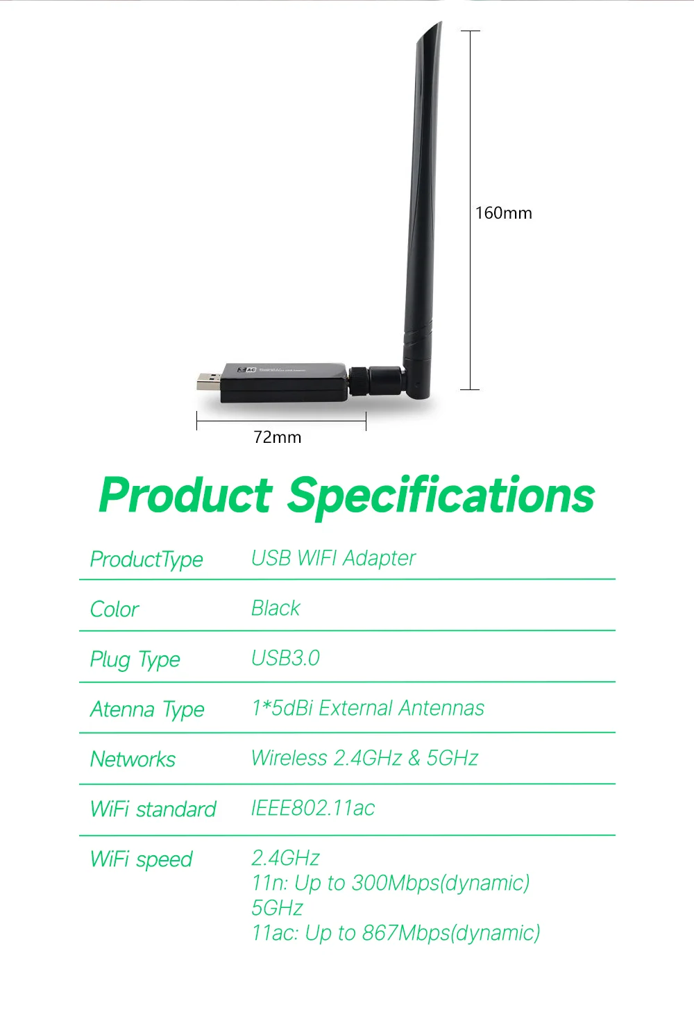 RTL8812AU Chipset 5GHz 1200Mbps WiFi Adapter USB 3.0 Wireless Network Card + 5dbi antenna For Windows 7/8/10/kali Linux wifi network card wifi adapter wireless network card network card