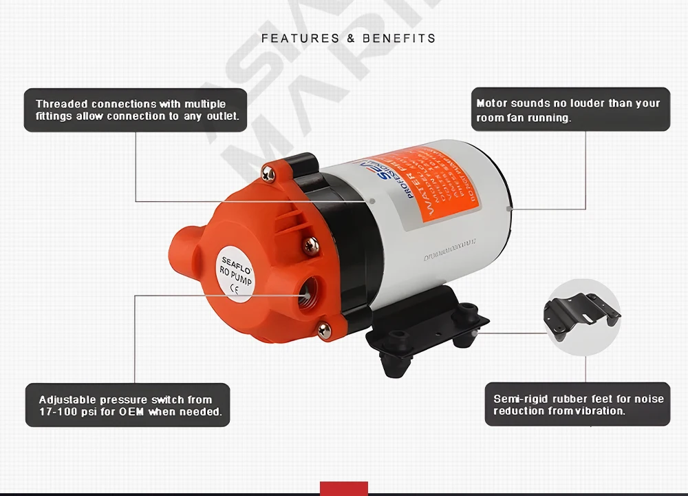 SEAFLO 220 V hocheffiziente Wasserpumpe zur Erhöhung des Umkehrosmose-Systems für Boot, Wohnmobil, ersetzt Santoemma Sabrina SW15 – Detail 4