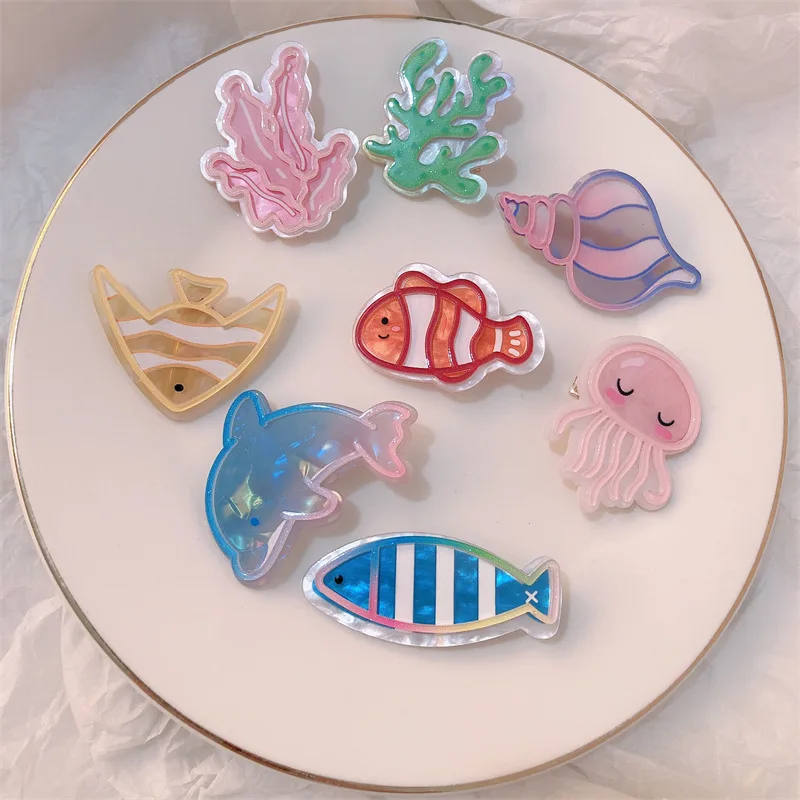 Unique Ocean Series Fish Starfish Dolphin Coral Shape Hair Clip For Women Fashion Ocean Animal Barrettes Hair Accessories ocean dolphin scenery bath mat marine animal palm trees beach landscape decor anti slip rugs toilet lid bathroom accessories set