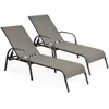 2 Pieces Outdoor Patio Lounge Chair Chaise Fabric with Adjustable Reclining Armrest, Adjustable Outdoor Chaise 2