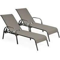 2 Pieces Outdoor Patio Lounge Chair Chaise Fabric with Adjustable Reclining Armrest, Adjustable Outdoor Chaise 2