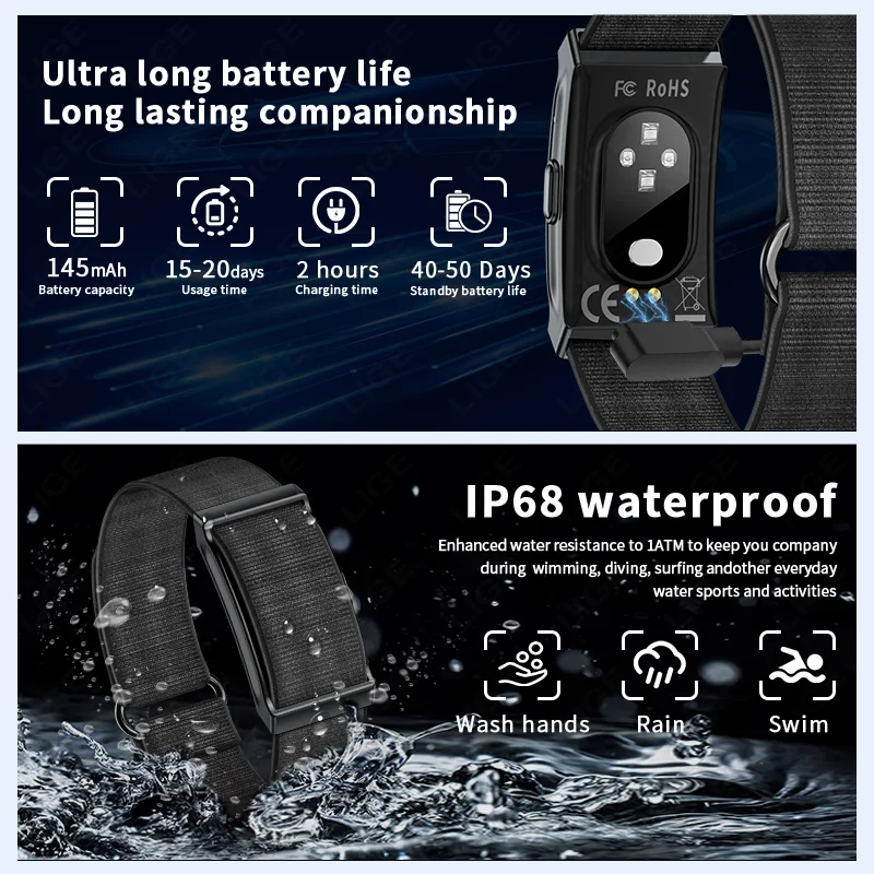 LIGE 노스크린 스마트워치 남성용 스포츠 아웃도어 피트니스 심박수 모니터 IP68 방수 신형 스마트워치 안드로이드 IOS 2026용