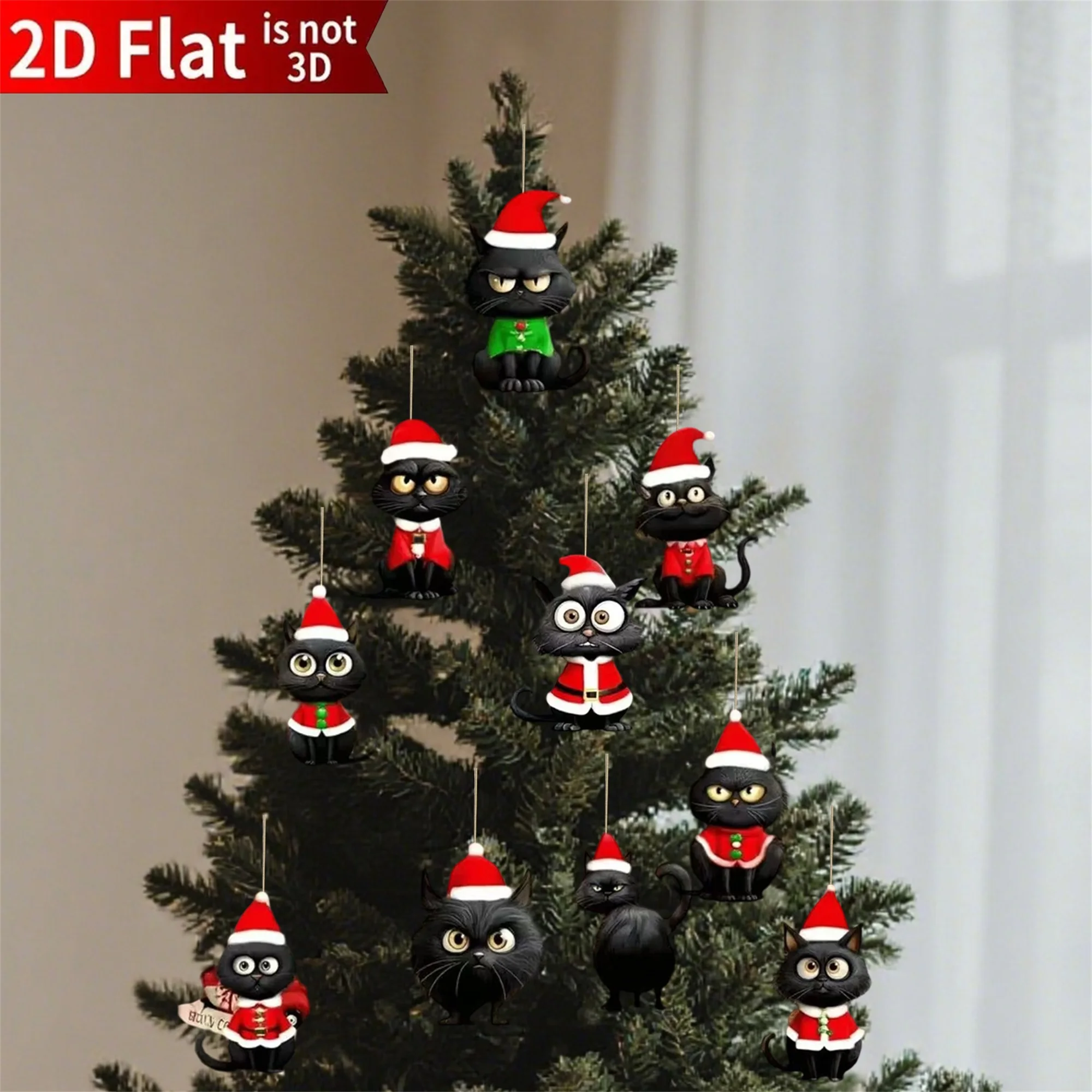 Christmas Black Cat Ornaments Creative Wooden Tree Hanging Decorations for Home Office Party