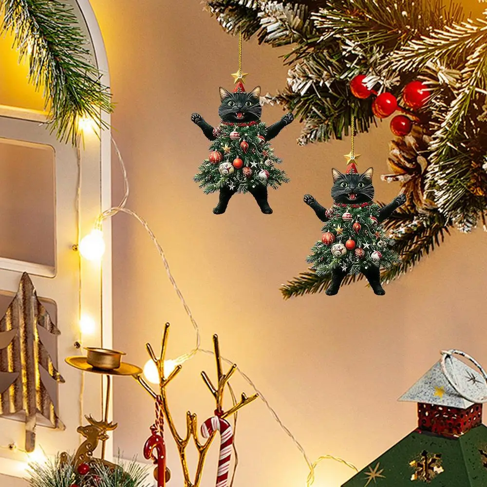 Cute Cat Christmas Tree Pendant - Hanging Ornament for Car and Backpack