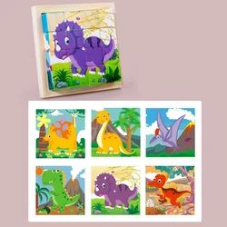 Cartoon Animal Six - Sided Wooden Puzzle Blocks Set (Dinosaur)